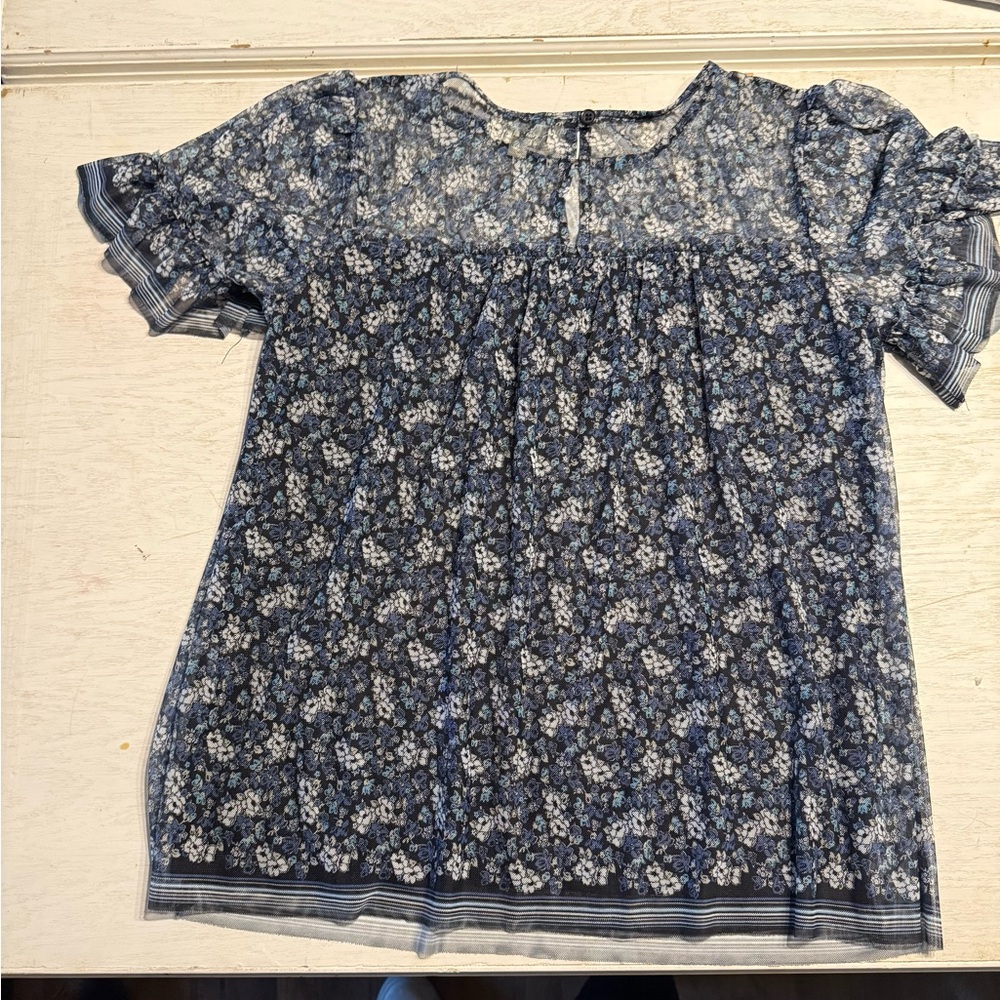 Max Studio Navy Floral Blouse